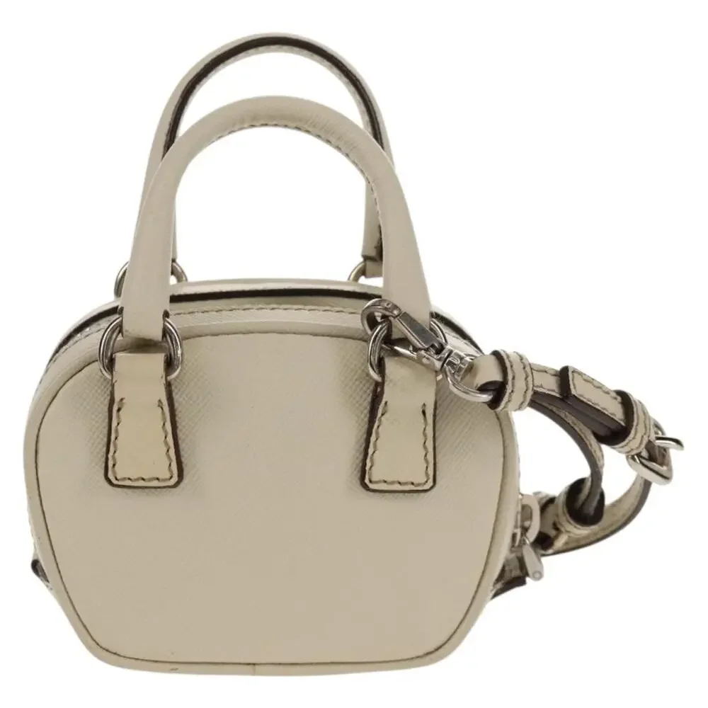 Prada Pouch Saffiano Ivory Silver White